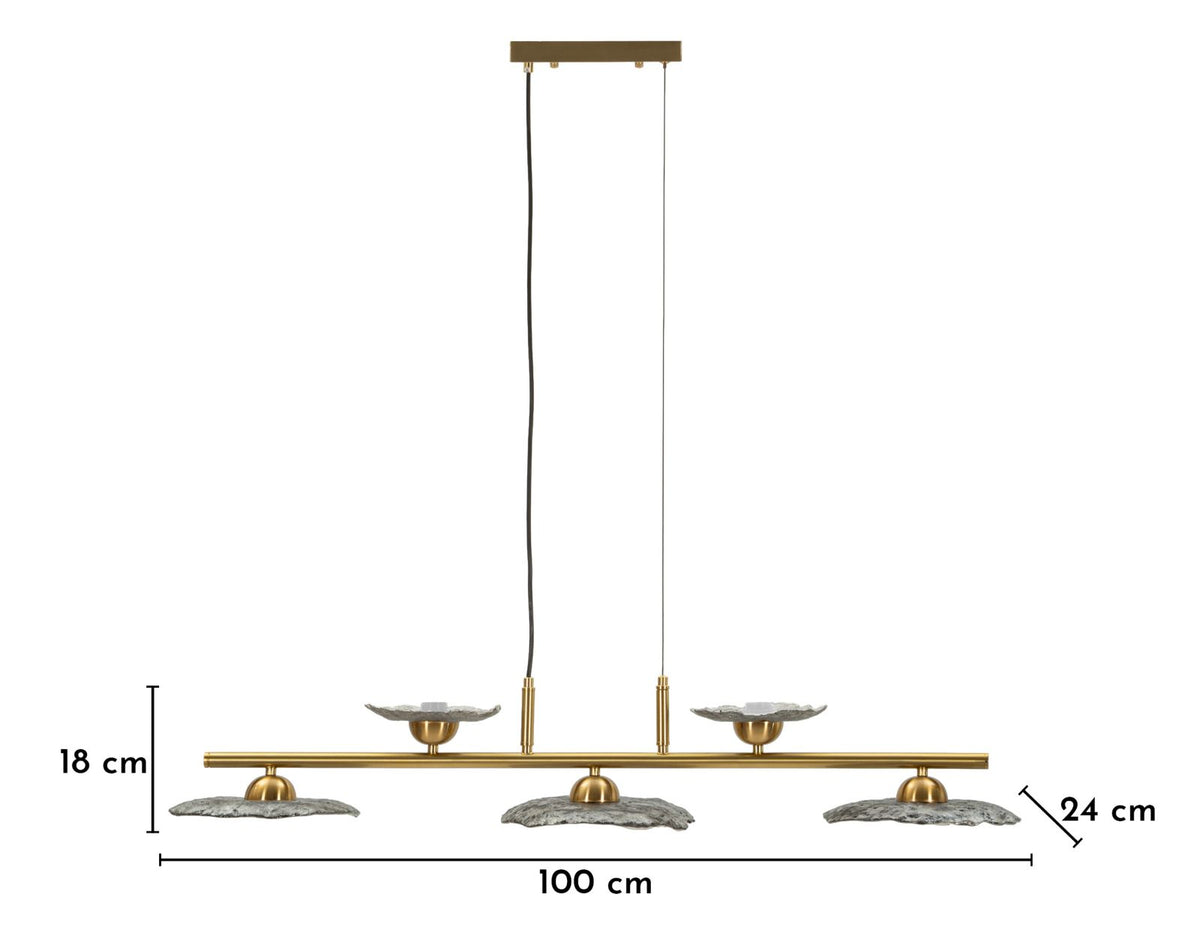 Lampadario emily 5 luci vetro grigio cm 100x24x18