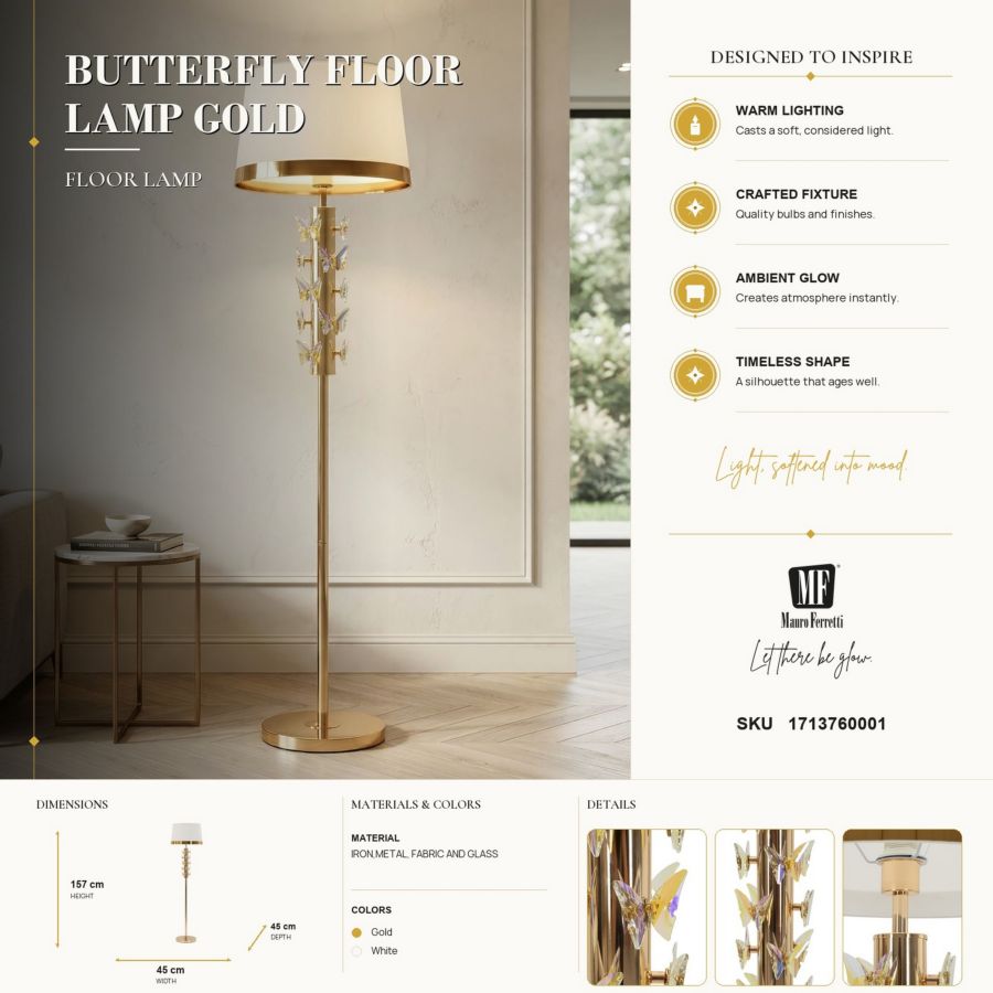 Lampada da terra gold butterfly cm ø 45x157
