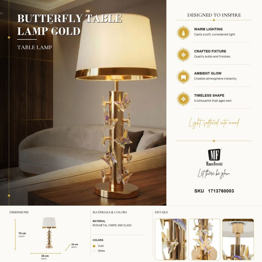 Lampada da tavolo gold butterfly cm ø 35x74