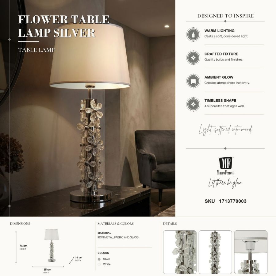 Lampada da tavolo silver flower cm ø 35x74