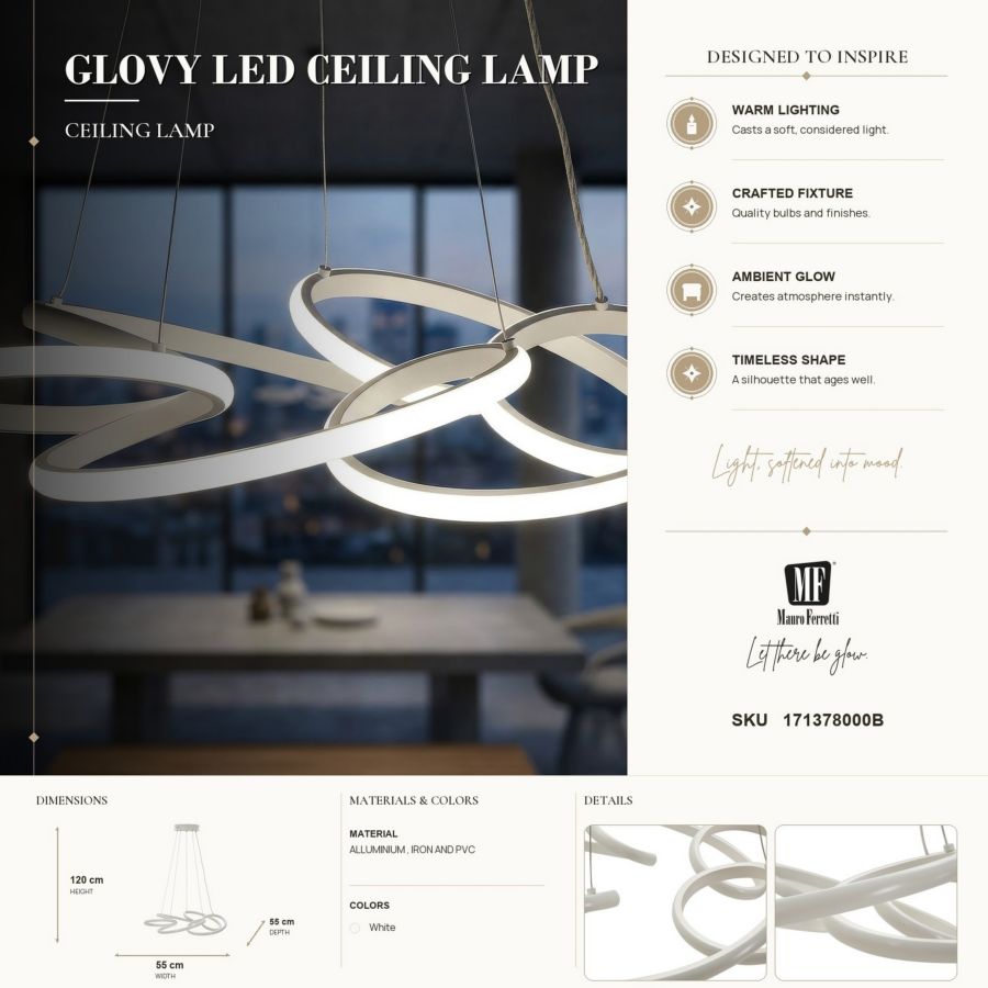 Lampadario LED glovy bianco cm ø 55x120 (luce con 3 temperature di colore)