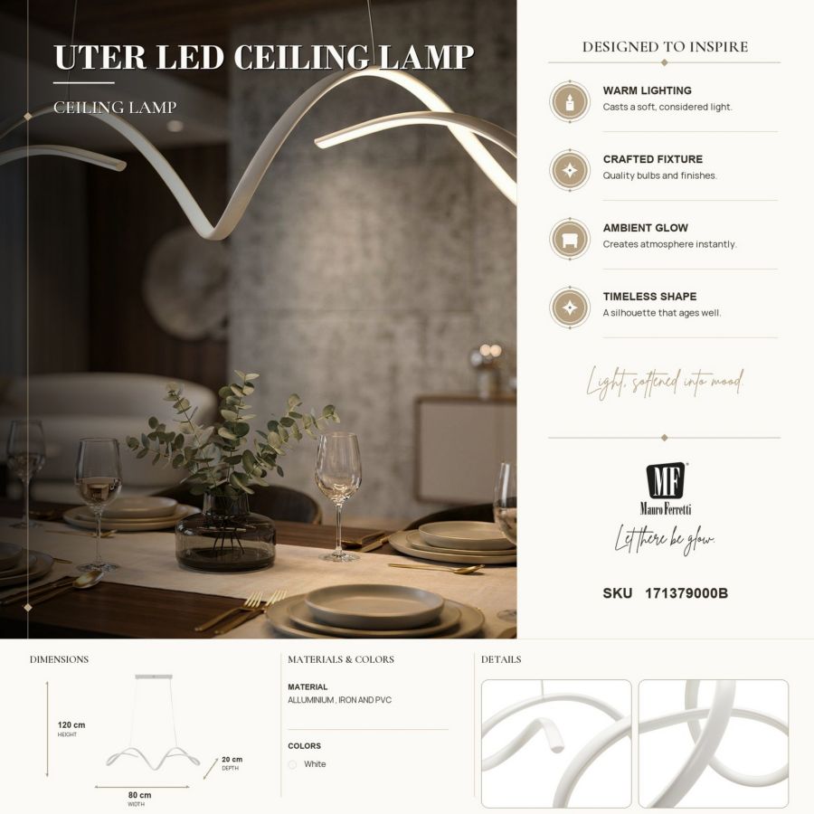 Lampadario LED uter bianco cm 80x20x120 (luce con 3 temperature di colore)