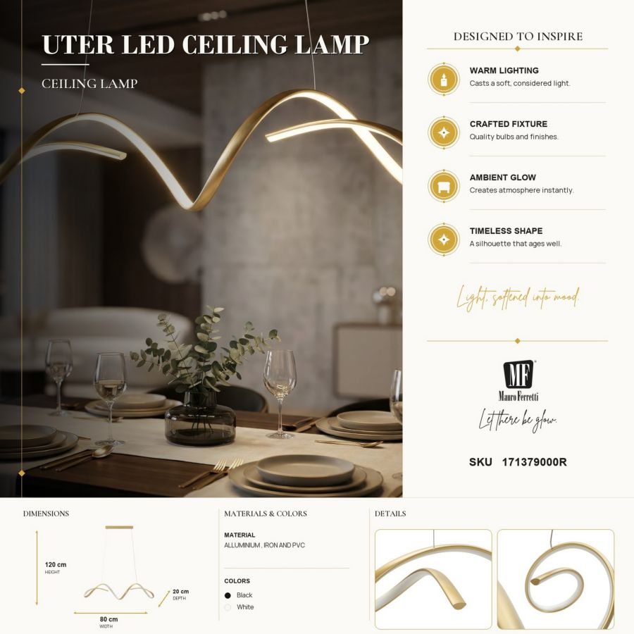 Lampadario LED uter oro cm 80x20x120 (luce con 3 temperature di colore)