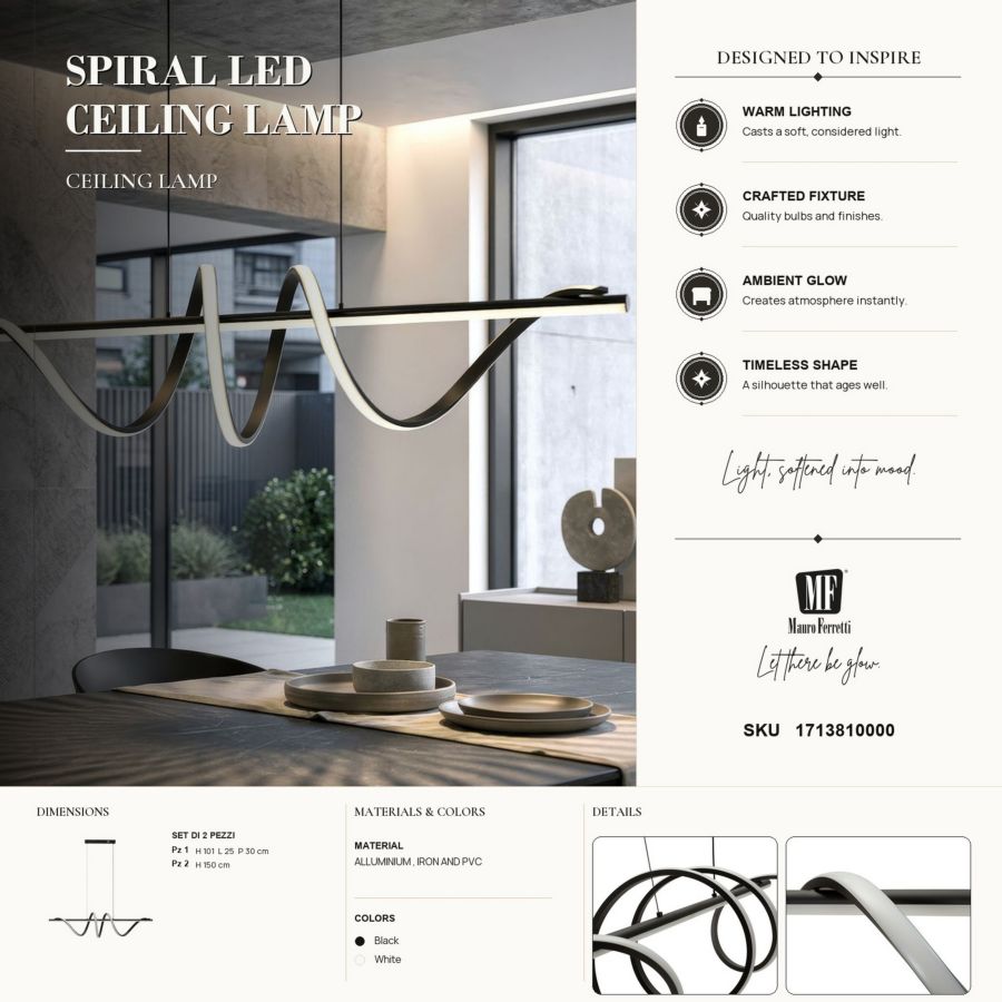 Lampadario LED spiral cm 101x25x30-150 (luce con 3 temperature di colore)