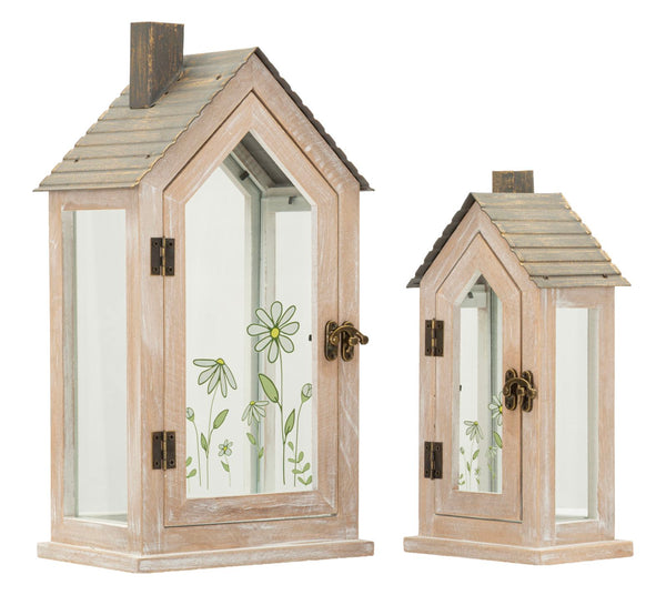 Lanterne home flower coppia cm 18x13x36-12,5x8,5x25 (vetro temperato)
