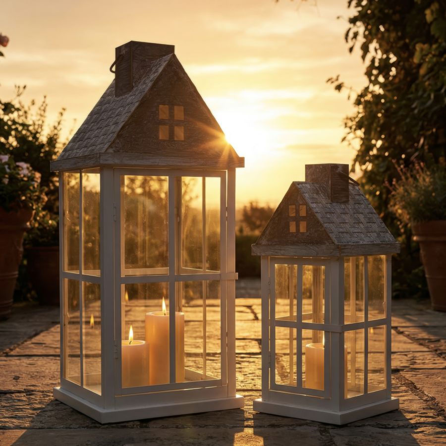 Lanterne home coppia cm 24,5x24,5x55-17x17x37,5 (vetro temperato)