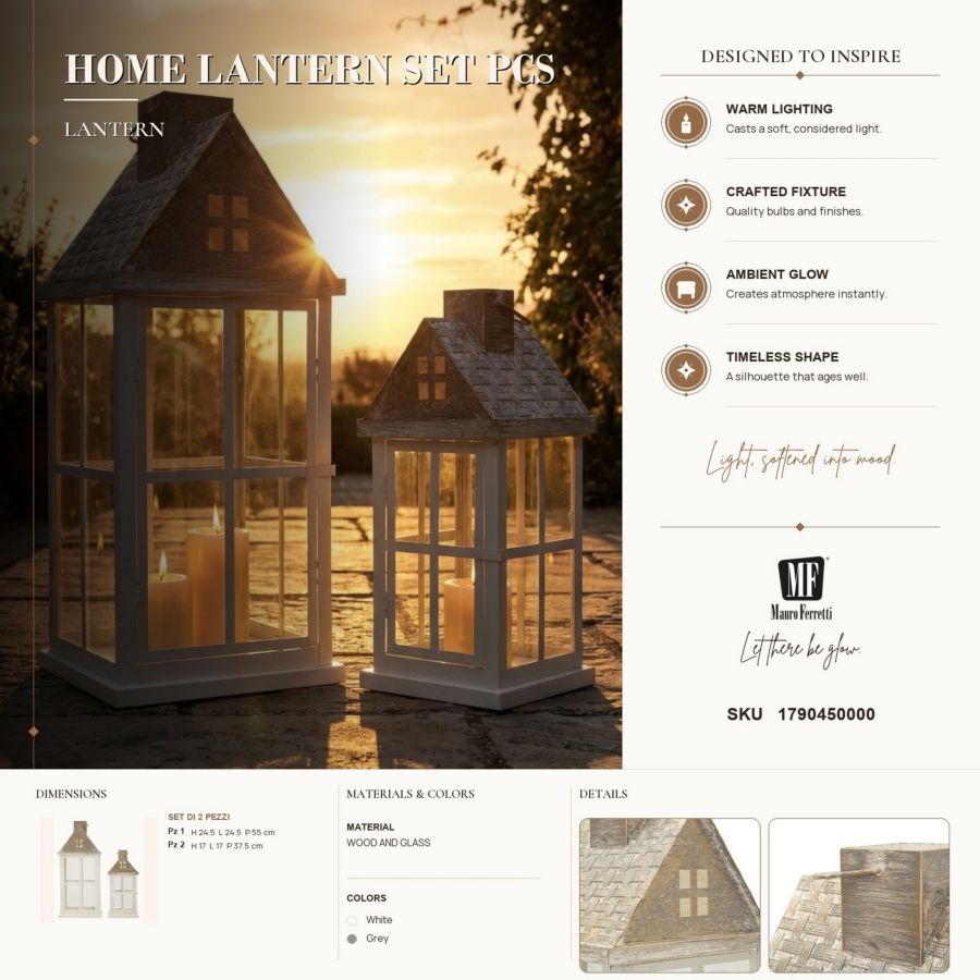 Lanterne home coppia cm 24,5x24,5x55-17x17x37,5 (vetro temperato)
