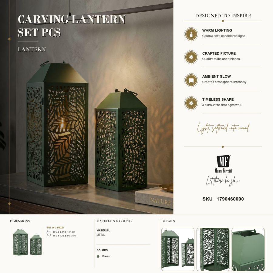 Lanterne carving coppia cm 17,8x17,8x44-13,8x13,8x34