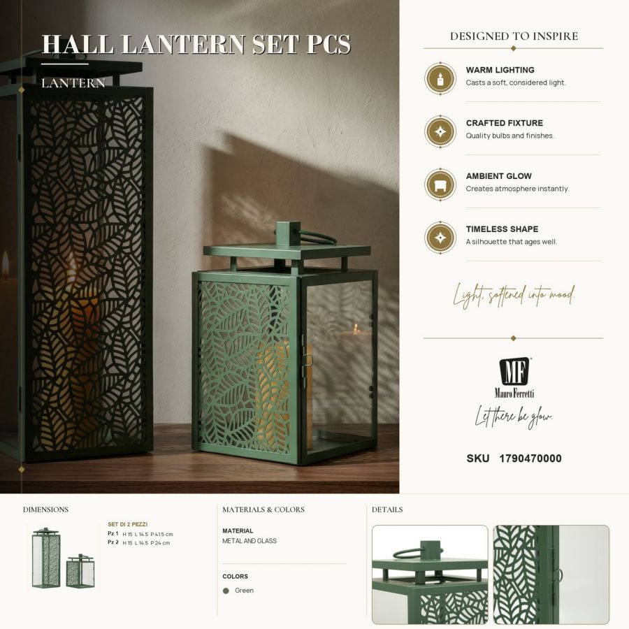 Lanterne hall coppia cm 15x14,5x41,5-15x14,5x24 (vetro temperato)