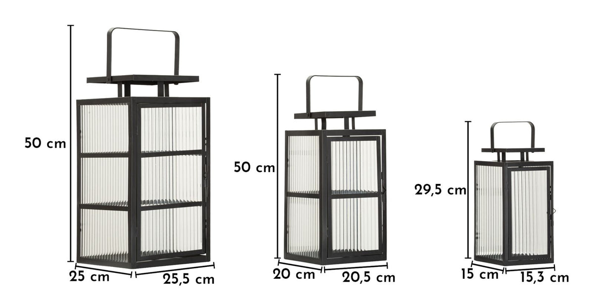 Lanterne andromeda tris cm 25,5x25x50-20,5x20x40-15,3x15x29,5 (vetro temperato)