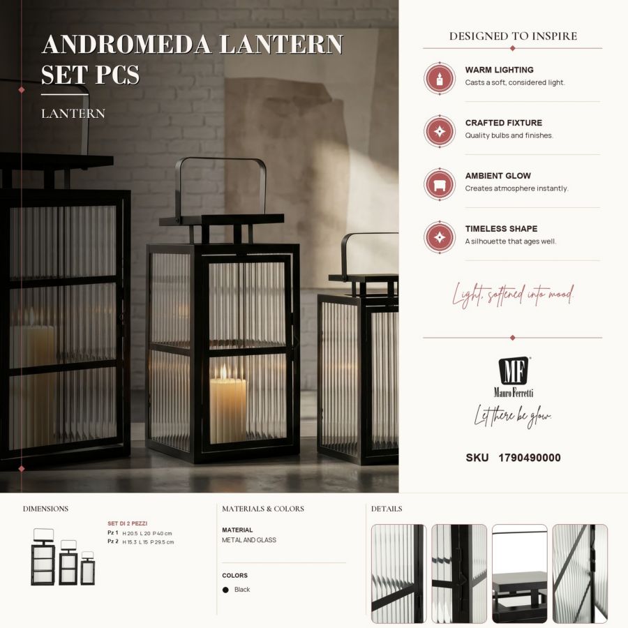 Lanterne andromeda tris cm 25,5x25x50-20,5x20x40-15,3x15x29,5 (vetro temperato)