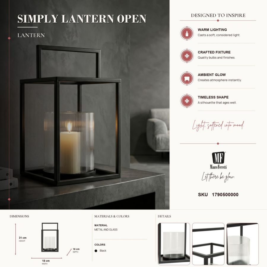 Lanterna simply open cm ø 18x31 (vetro temperato)