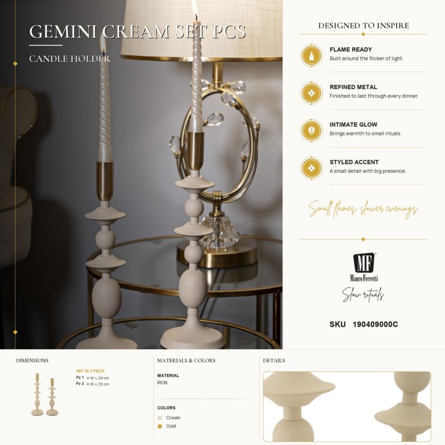 P/cand gemini crema set 2 pz cm ø10x29-10x33