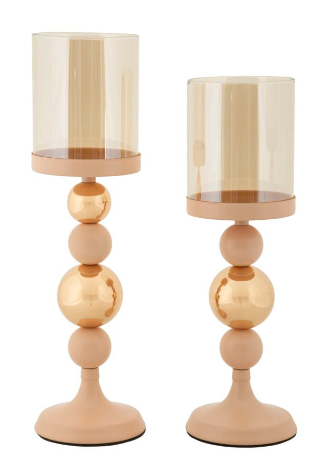 Mauro Ferretti Portacandela Glassy Rosa Set 2 pz Ø 10 x 32-10 x 36 cm