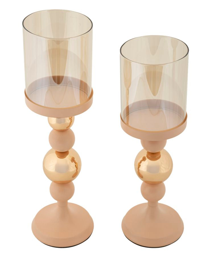 Mauro Ferretti Portacandela Glassy Rosa Set 2 pz Ø 10 x 32-10 x 36 cm