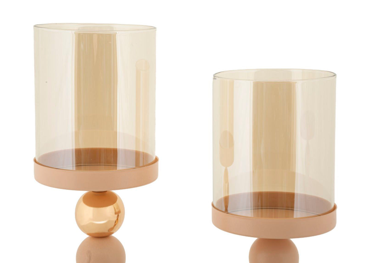 Mauro Ferretti Portacandela Glassy Rosa Set 2 pz Ø 10 x 32-10 x 36 cm