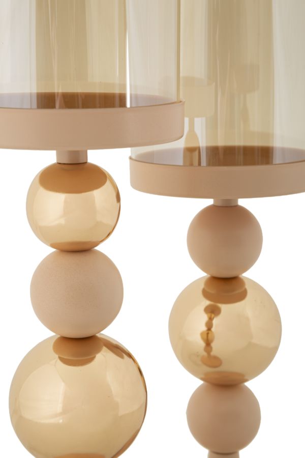 Mauro Ferretti Portacandela Glassy Rosa Set 2 pz Ø 10 x 32-10 x 36 cm