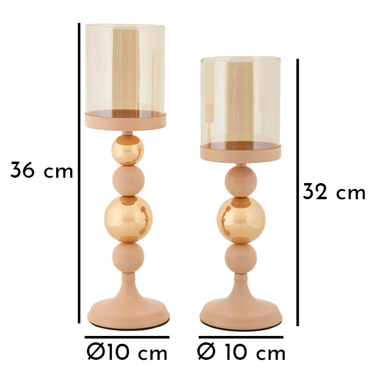 Mauro Ferretti Portacandela Glassy Rosa Set 2 pz Ø 10 x 32-10 x 36 cm