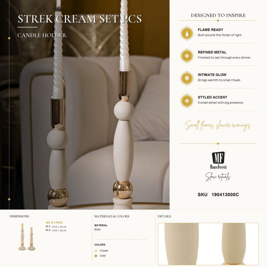 P/cand strek crema set 2 pz cm ø 9,5x25-9,5x30