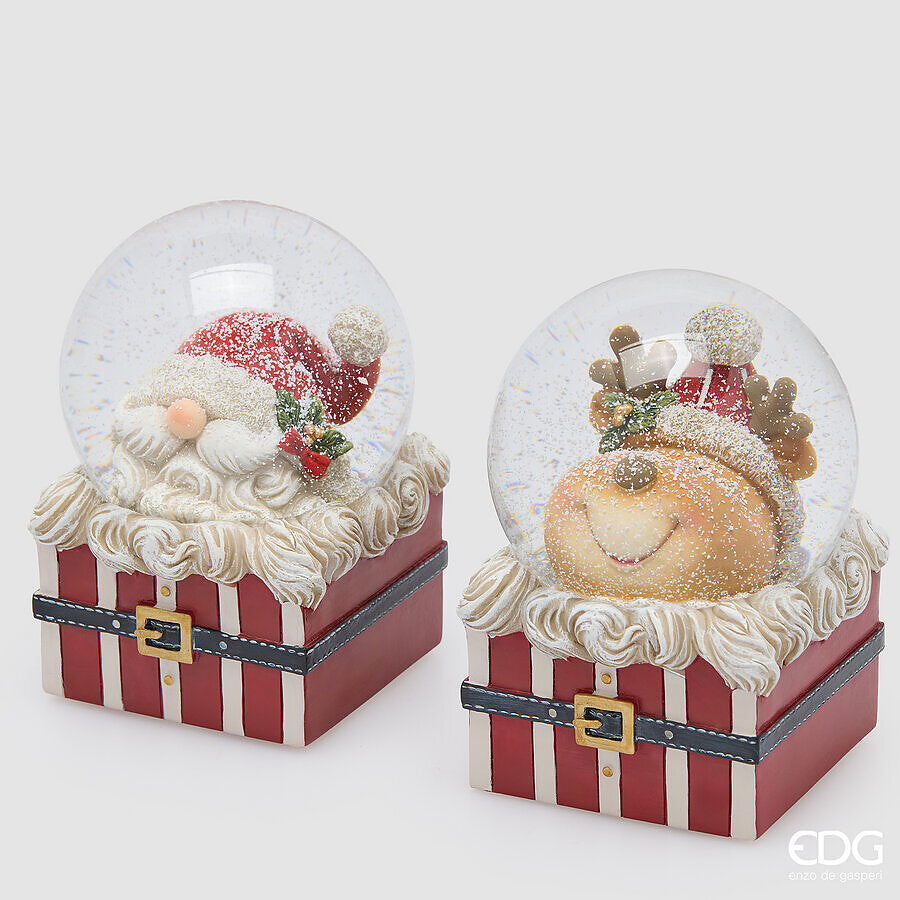 Sfera d’acqua Babbo Natale e renna con musica e LED EDG - Bianco e rosso