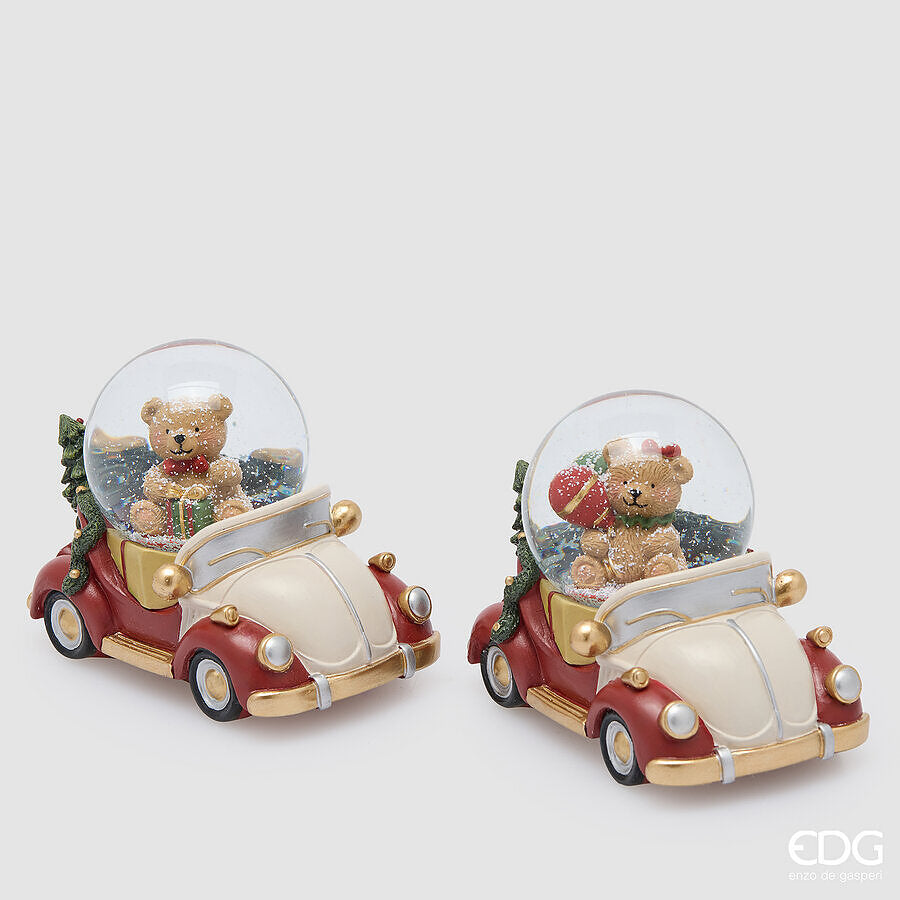 Sfera d’acqua con auto bianca e rossa 10 cm EDG - Bianco e rosso