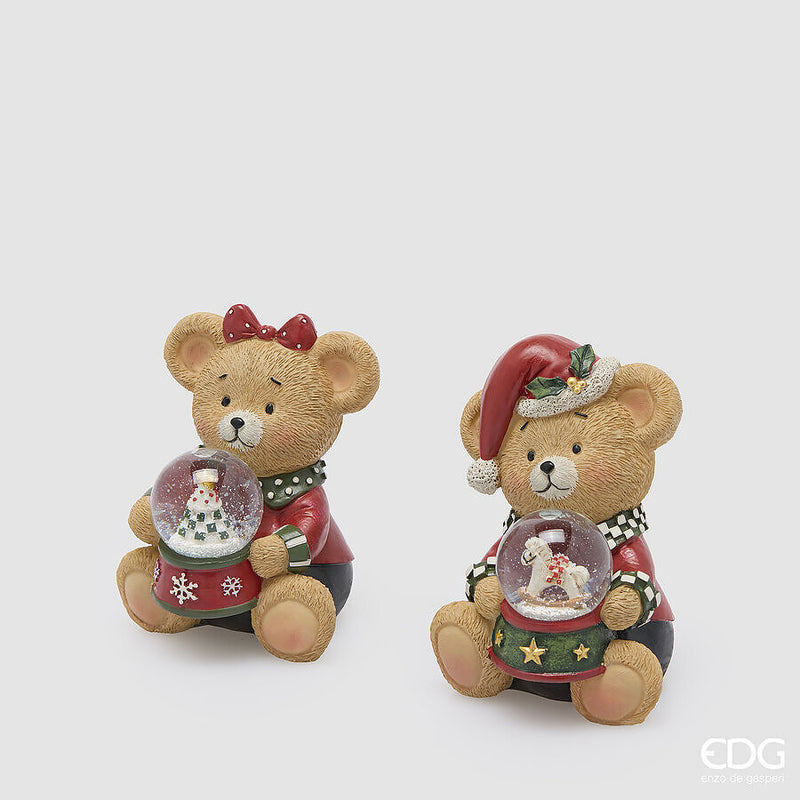 Sfera d’acqua con orso verde e rossa 11 cm EDG - Verde e rosso