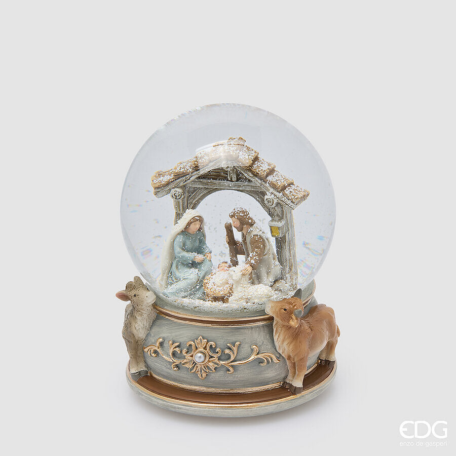 Sfera d’acqua Natività blu e oro con carillon 16,5 cm EDG - Blu e oro