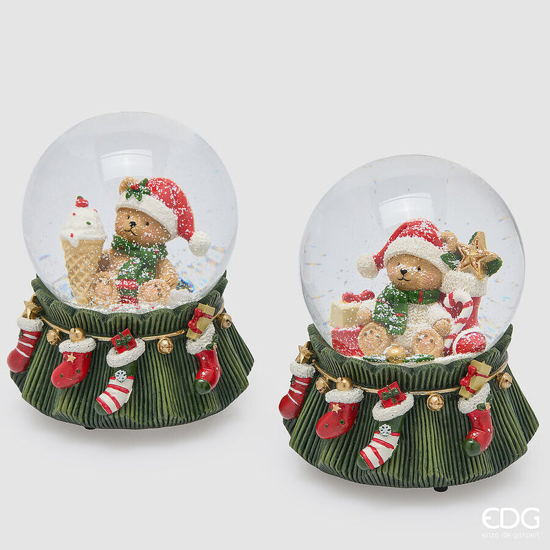 Sfera d’acqua orsetto con carillon 14,5 cm EDG - Verde e rosso