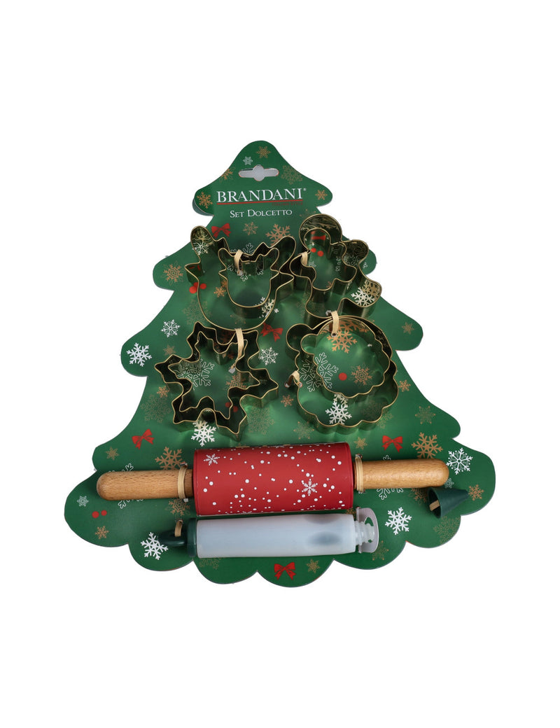 Brandani Stampo Biscotti Albero di Natale con Formine, Siringa e Mattarello