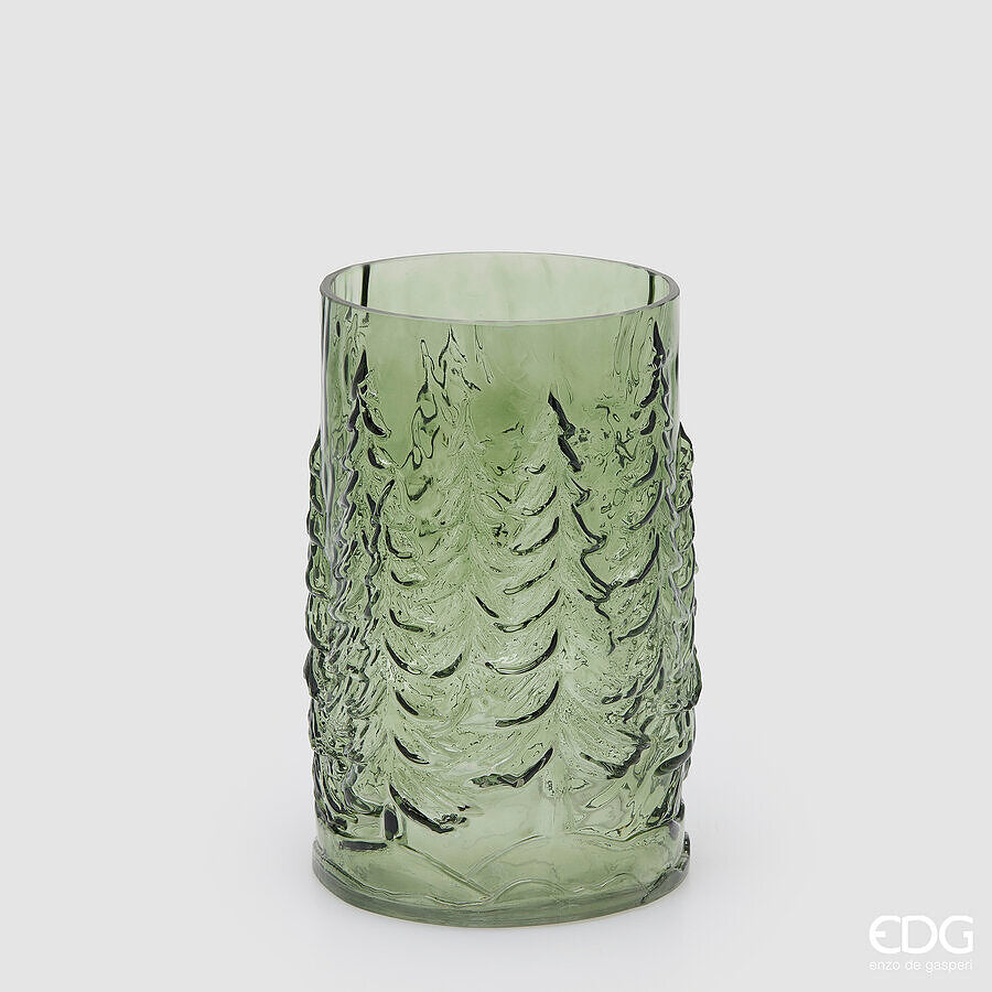 Vaso Pini cilindrico verde in vetro 25 cm EDG - Verde